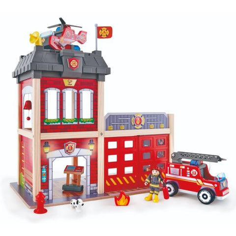 Hape Multi-Level City Fire Station & Fire Engine Toy