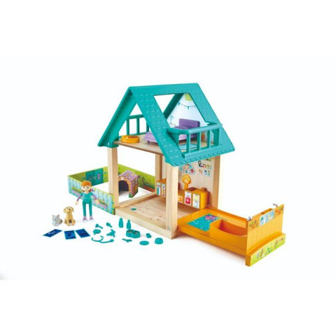 Hape - Furry Friend Vet Themed Wooden Dollhouse Set
