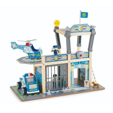 Hape Two-Level Metro Police Dept Playset With Jail Cell Figures & Accessories