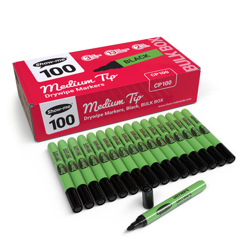 Black Drywipe Pens, Medium Tip