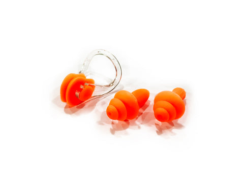 Swim Silicone Soft Ear Plugs & Nose Clip - Orange