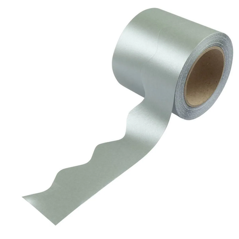 Scola Decorative Paper Border Roll Scalloped Silver 100Mmx50M