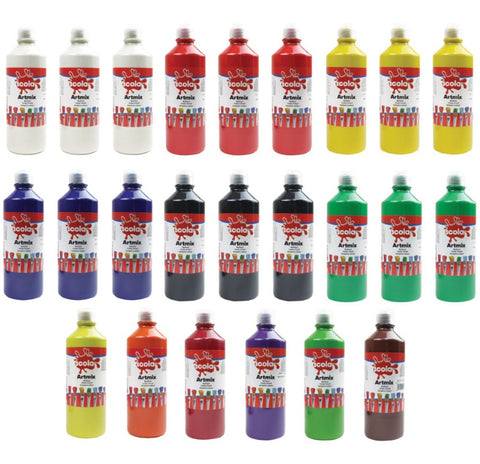 Scola 24 x 600ml Artmix Ready Mix Paint Assorted Colour