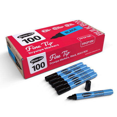 Black Drywipe Pens, Fine Tip