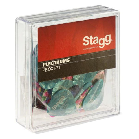 Stagg pack of 100 0.71mm gauge guitar picks - various colours-(EHH-PBOX1-71)