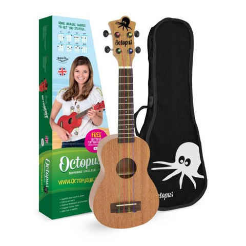 Octopus soprano ukulele outfit with colour strings