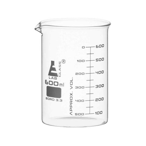Beakers - Glass - ASTM, Low Form, with spout made of borosilicate glass, graduated, 600 ml-EIS-CH0124G