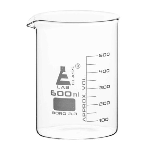 Beaker Low form, with spout made of borosilicate glass, graduated, 600ml.-EIS-CH0126J