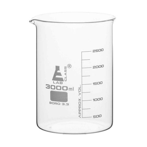 Beaker Low form, with spout made of borosilicate glass, graduated, 3000ml.-EIS-CH0126M