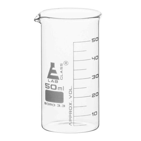 Borosilicate Glass Graduated Beaker Tall Form With Spout - 50 mL