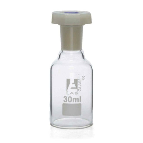 Bottle Reagent, made of borosilicate glass, narrow mouth with acid proof polypropylene stopper 30ml., socket size 14/23-EIS-CH0160A