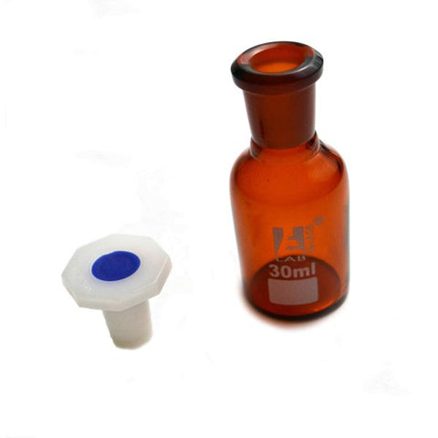 Bottle Reagent, Amber colour, narrow mouth with acid proof polypropylene stopper 30ml., socket size 14/23-EIS-CH0161A