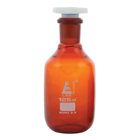 Bottle Reagent, Amber colour, narrow mouth with acid proof polypropylene stopper 125ml., socket size 19/26-EIS-CH0161C