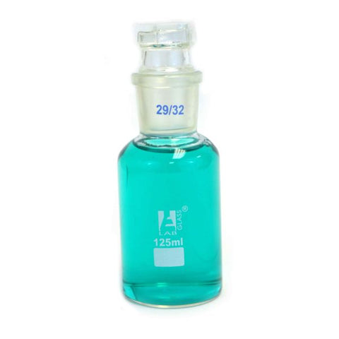 Bottle Reagent, borosilicate glass, wide mouth with interchangeable hexagonal glass hollow stopper 125ml, socket size 29/32-EIS-CH0163B