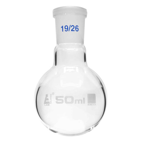 Flask Boiling with joint 50ml, socket size 19/26, round bottom, interchangeable joint, single neck, borosilicate glass-EIS-CH0404B