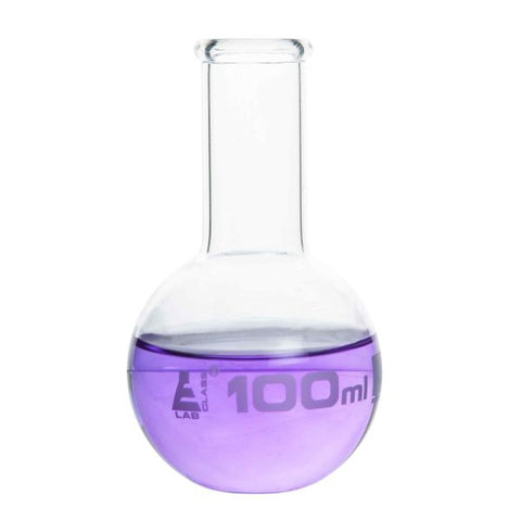 Borosilicate Glass Boiling Flask Florence Flat Bottom Narrow Neck With Beaded Rim - 100 mL