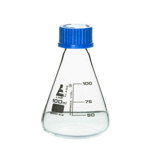 Conical Flask (100 mL) Erlenmeyer With Teflon Liner Screw Cap Borosilicate Glass