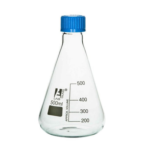 Flask Conical 500ml, Erlenmeyer, with teflon liner screw cap, borosilicate glass-EIS-CH0430E