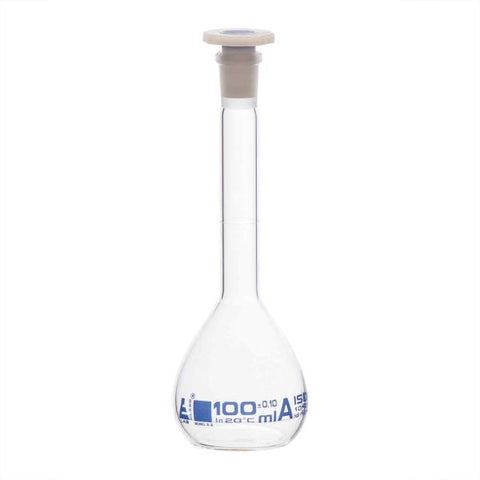Flask Volumetric class 'A', cap. 100ml, socket size 14/23, borosilicate glass, Blue Printing-EIS-CH0446E