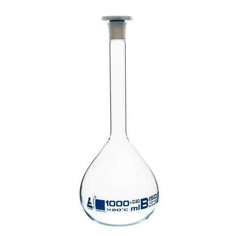 Flask Volumetric class 'B', cap. 1000ml, socket size 24/29, borosilicate glass, Blue Printing-EIS-CH0448I