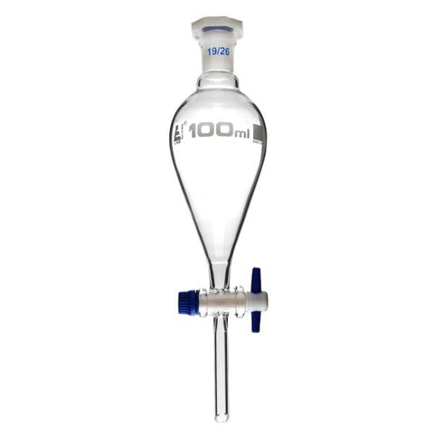 Funnel Separating - Squibb, cap. 100ml, socket size 19/26, borosilicate glass, with interchangeable plastic stopper and PTFE key stopcock, Un-Gradauted-EIS-CH0479B
