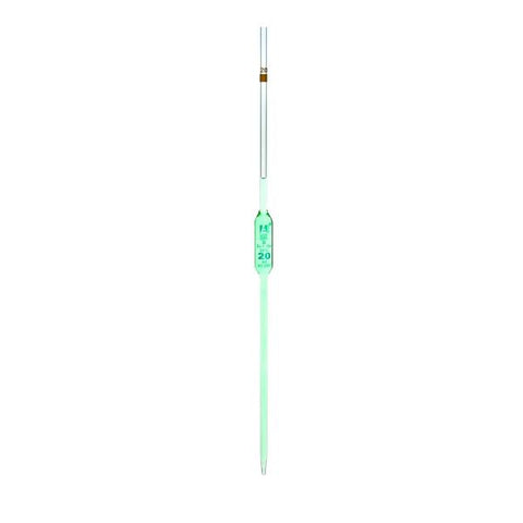 Borosilicate Glass Pipette - Class B 20 mL - Blue Printing Bulb Form Yellow