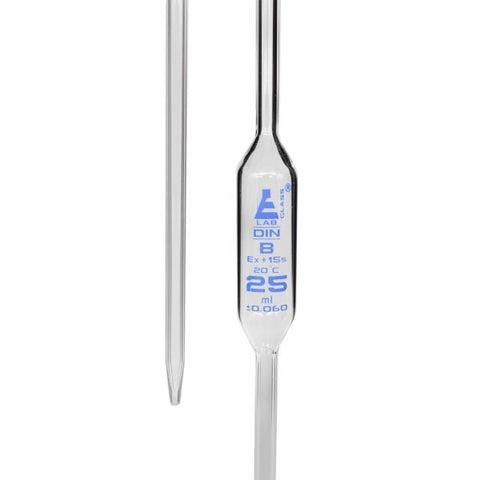 Pipette class 'B' 25ml, Borosilicate glass, Blue Printing bulb form, Blue-EIS-CH0558G