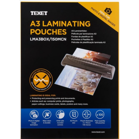 Texet A3 Laminating Pouches - 150 Microns
