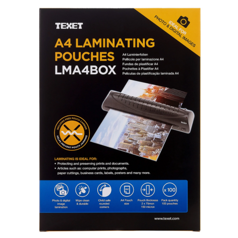 Texet A4 Clear Laminating Pouches - 150 microns