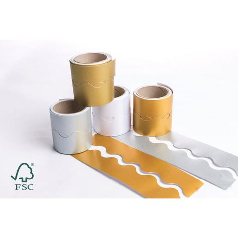 Paper Border Rolls Assorted Matt Metallic Tones 57mm x 100m - 4 Pack