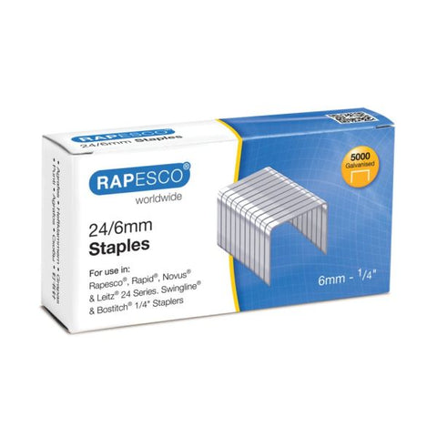 Rapesco 24/6mm (22/6 Type – No. 16) Galvanised Steel Staples – Pack of 5000